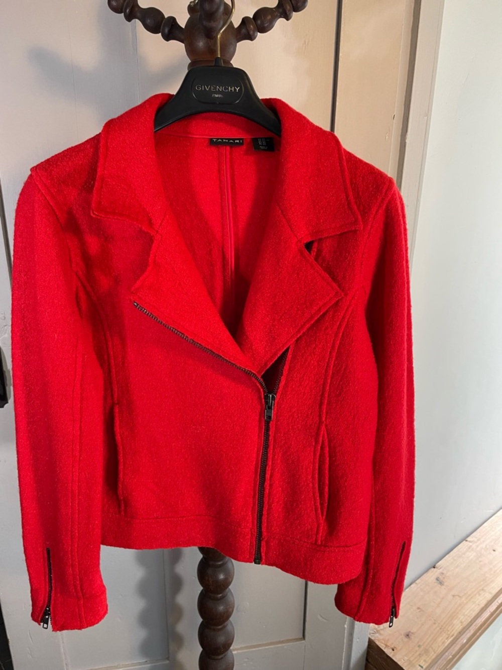 Tahari Vibrant Red Asymmetrical Zip Jacket